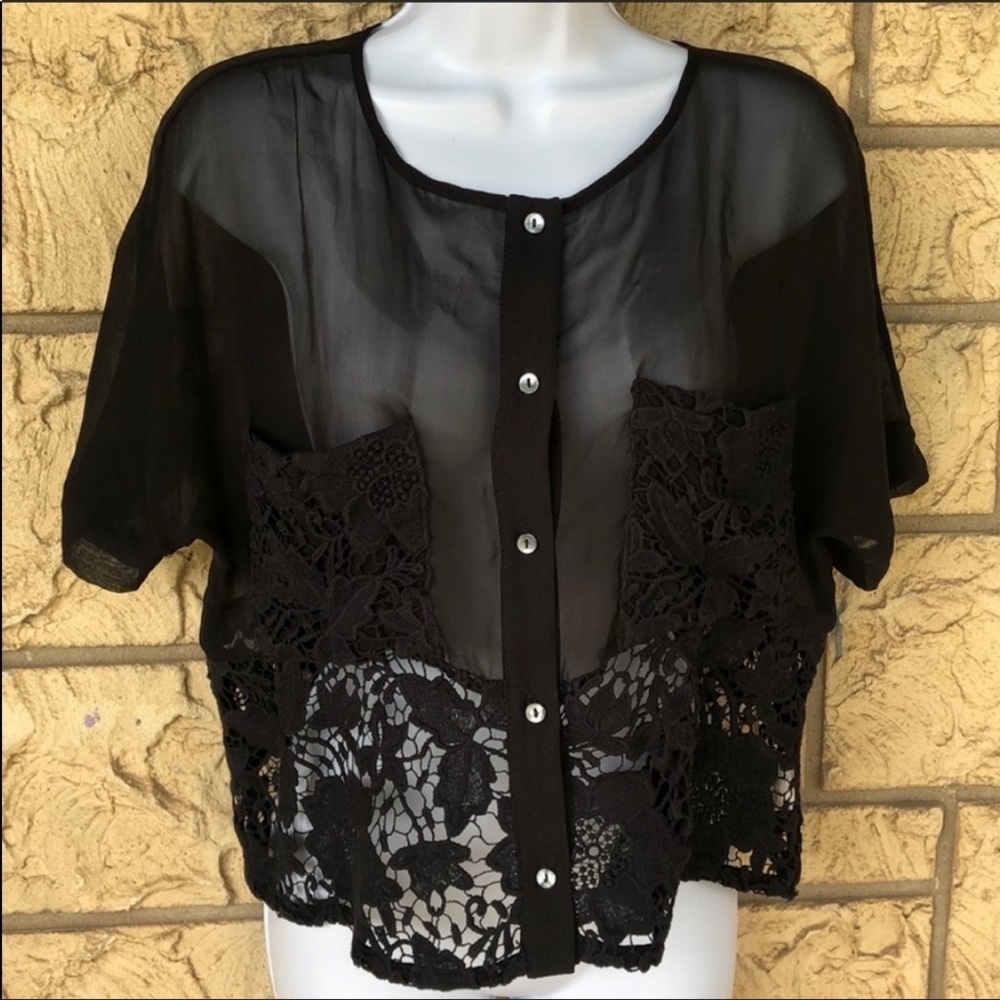 La pina by david helwani lace crochet top black Night out Size Large - Picture 4 of 8